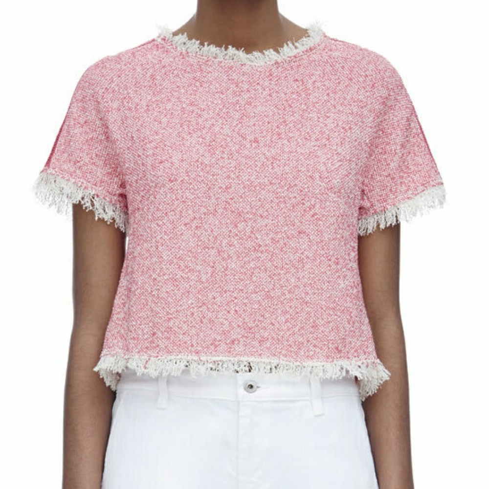 Rebecca Taylor Pink Tweed Fringe Crop Top